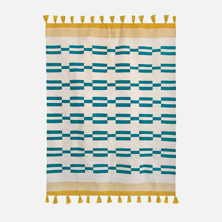 Yellow Teal Rug - Cotton