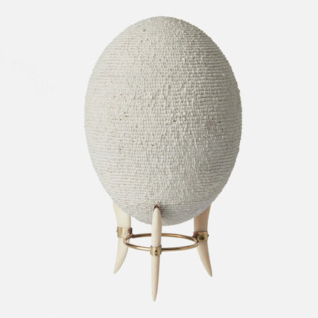 Beaded Ostrich Egg White Decorative Object