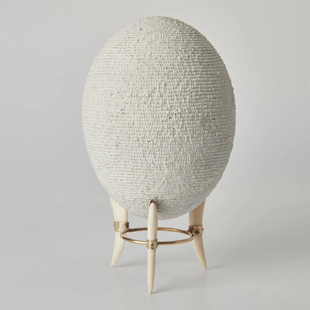 Beaded Ostrich Egg White Decorative Object