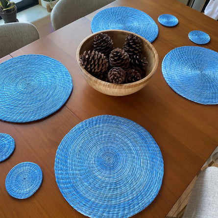 BLUE NATURAL PLACEMATS AND COASTERS 8 SET