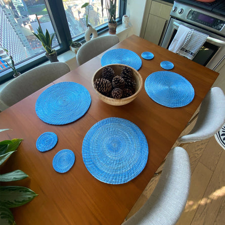 BLUE NATURAL PLACEMATS AND COASTERS 8 SET