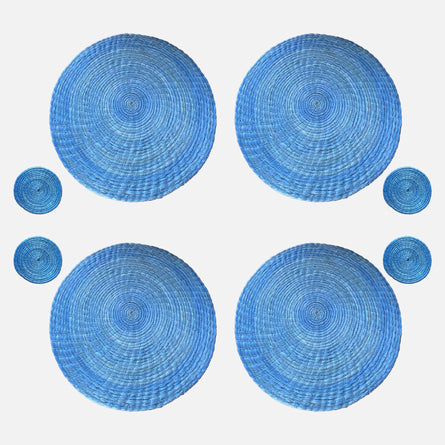 BLUE NATURAL PLACEMATS AND COASTERS 8 SET