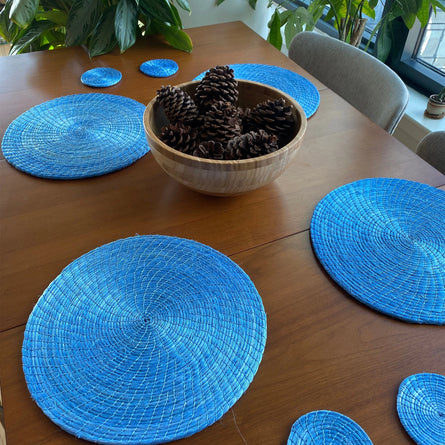 BLUE NATURAL PLACEMATS AND COASTERS 8 SET