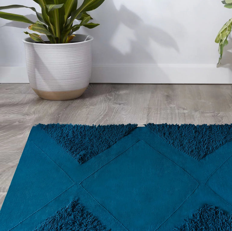 Teal and Blue Rug - Tufted Wool