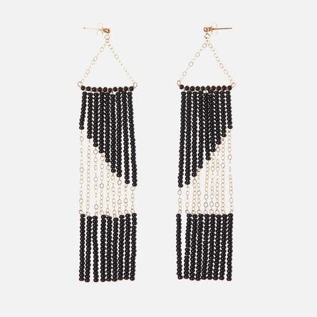 Chain Link Earrings Beaded Black