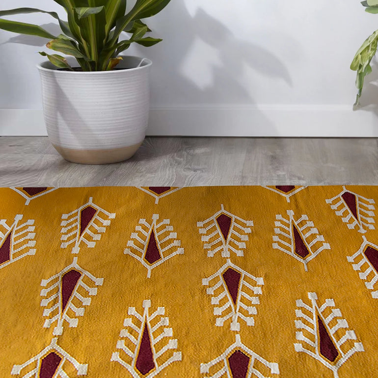 Cypress Floral Rug - Wool Mustard