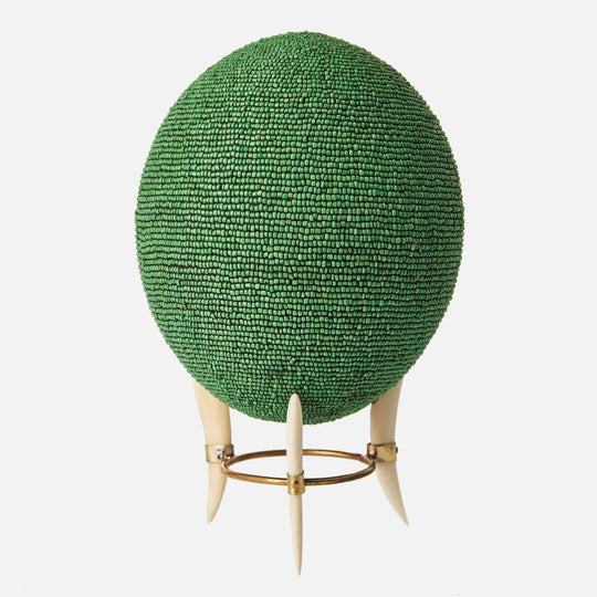 Green Beaded Ostrich Egg Decorative Object