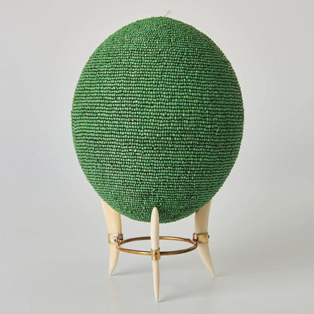 Green Beaded Ostrich Egg Decorative Object