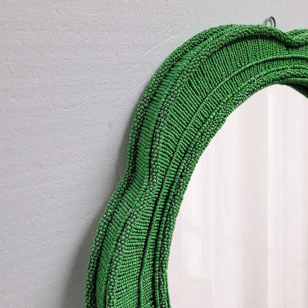 Naka Green Round Beaded Mirror