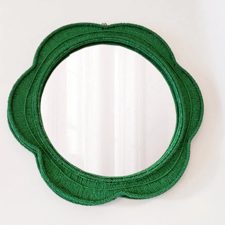 Naka Green Round Beaded Mirror