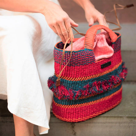 Raffia Tote Bag Red