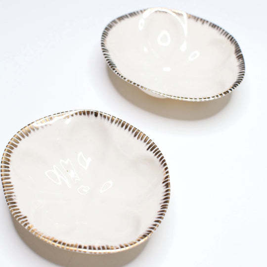 sea biscuit bowls Large with gold rim set 2 - white 6"