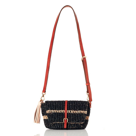 Straw Crossbody Bag Black Raffia