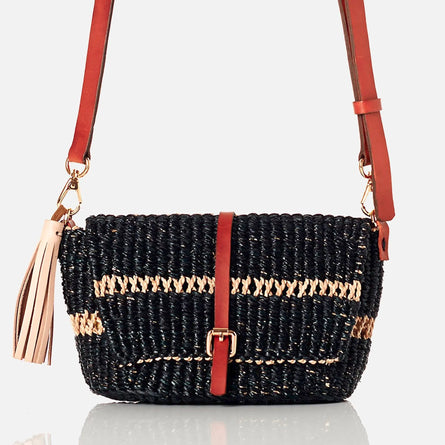 Straw Crossbody Bag Black Raffia