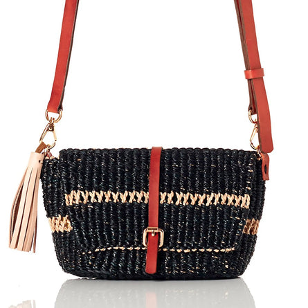 Straw Crossbody Bag Black Raffia