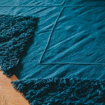 Teal Blue Wool Tufted Rug