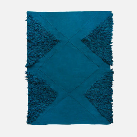 Teal Blue Wool Tufted Rug