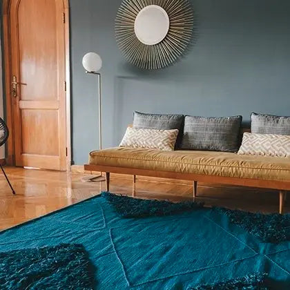 Teal Blue Wool Tufted Rug