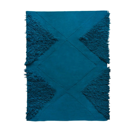 Teal Blue Wool Tufted Rug