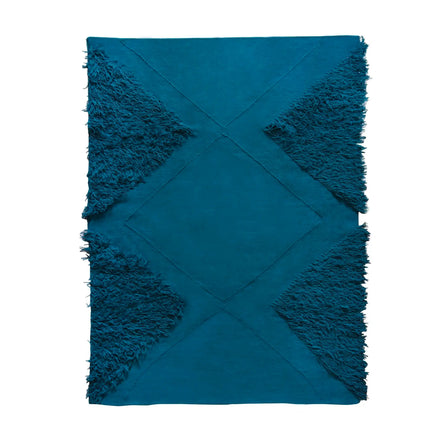 Teal Blue Wool Tufted Rug