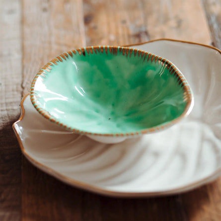 Turquoise Gold Seashell Dishes Set 2