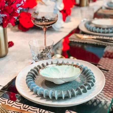 Turquoise Gold Seashell Dishes Set 2