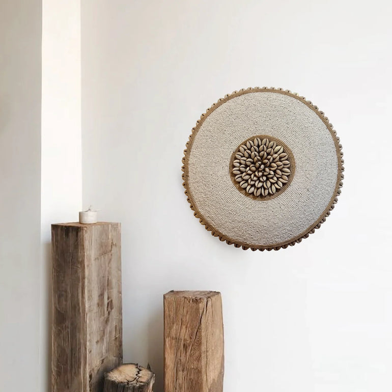 Wood Wall Decor - White Beads