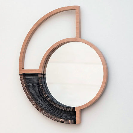 Woven Natural Wood Wall Mirror - Black Cord