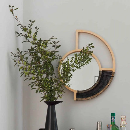 Woven Natural Wood Wall Mirror - Black Cord