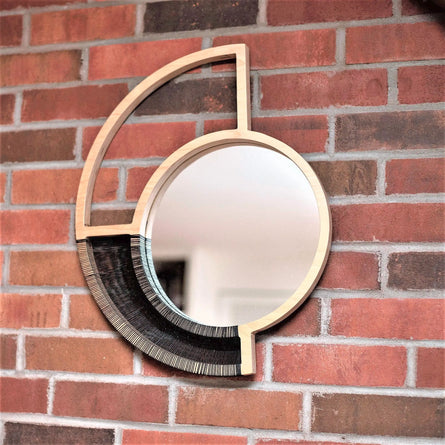 Woven Natural Wood Wall Mirror - Black Cord