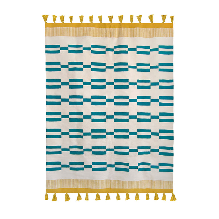 Yellow Teal Rug - Cotton