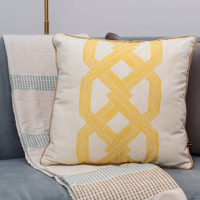 Aluro Yellow Throw Pillow in a Couch - 54kibo