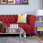 Aluro Yellow Throw Pillows in a red couch - 54kibo