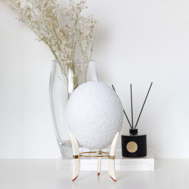 Beaded Ostrich Egg White Decorative Object - 54kibo