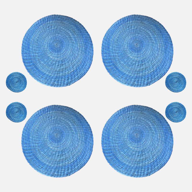 Blue Natural Placemats and Coasters 8 Set - 54kibo