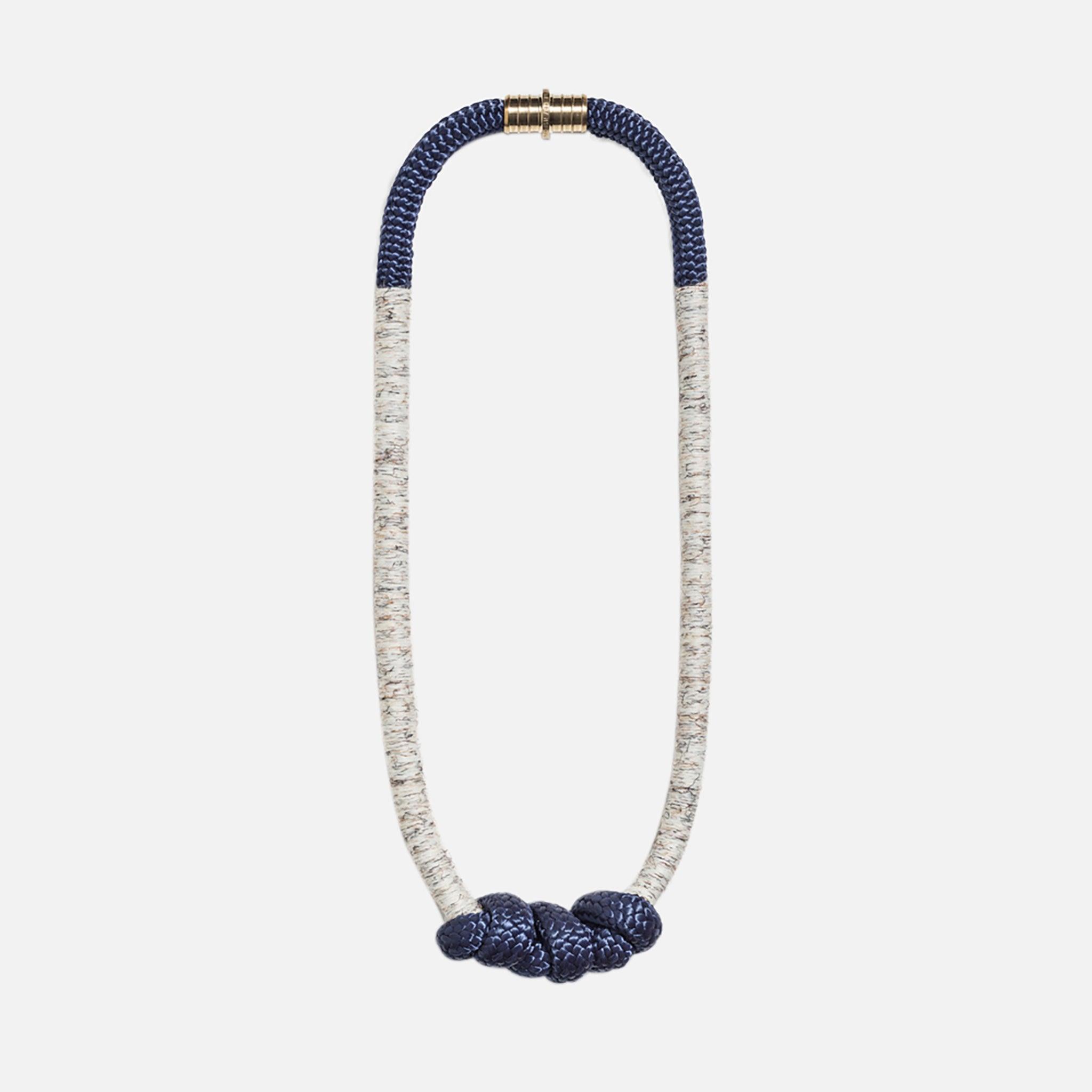Chiswe Necklace, Cream, Navy, Brass | 54kibo