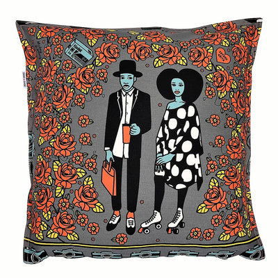 African Couple Patterned Throw Pillows in Gray - 54kibo
