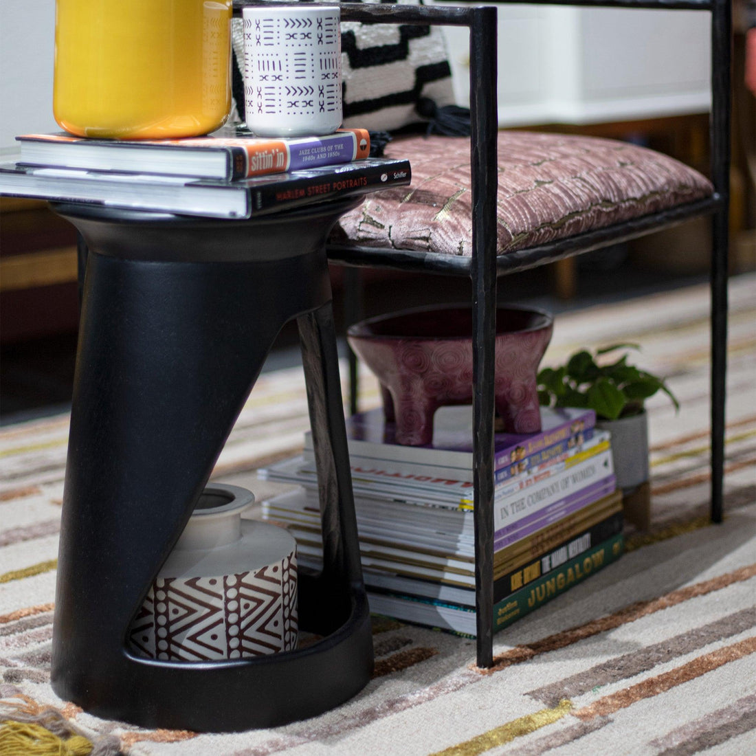 Djembe Black Round Accent Table in use - 54kibo