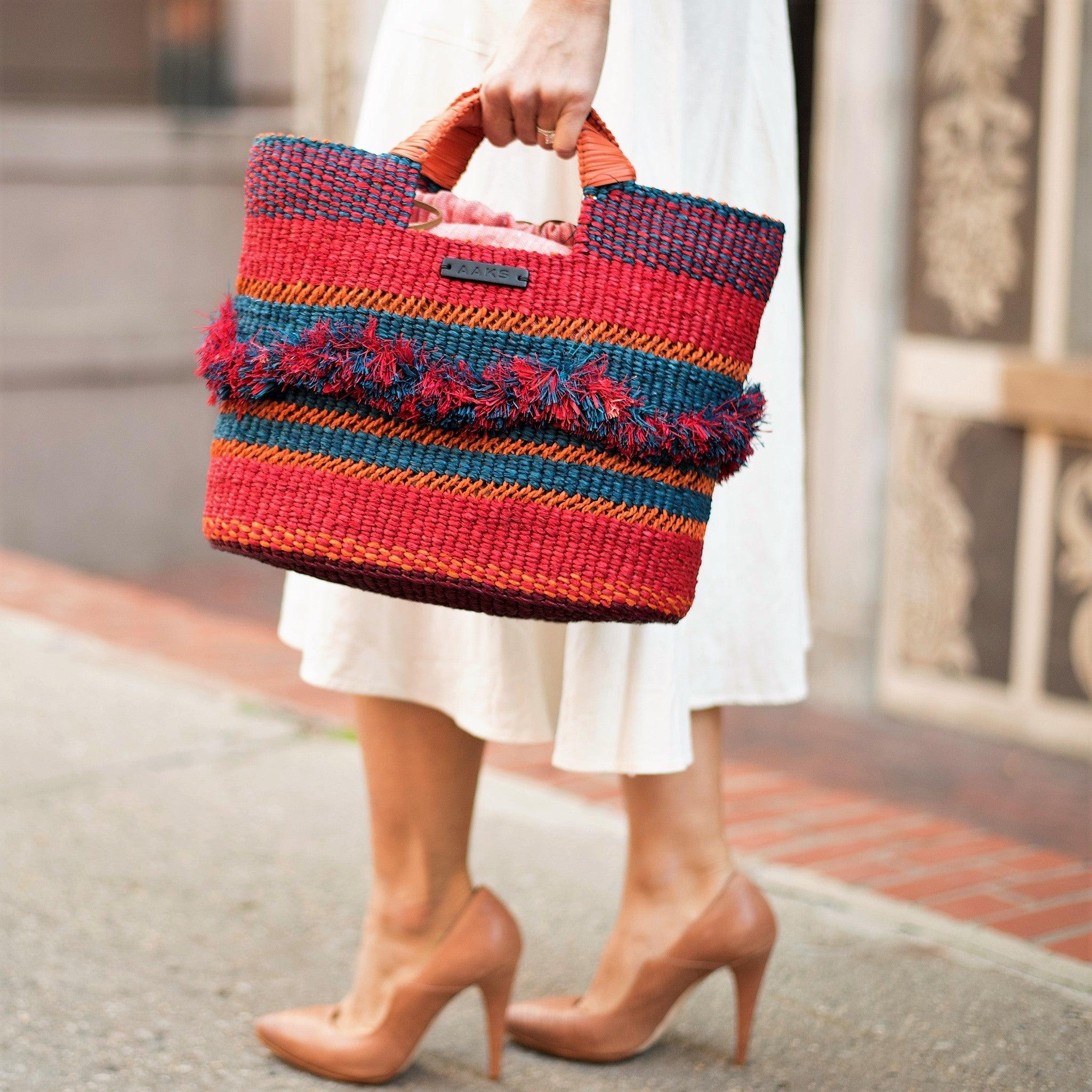 Raffia Tote Bag Red