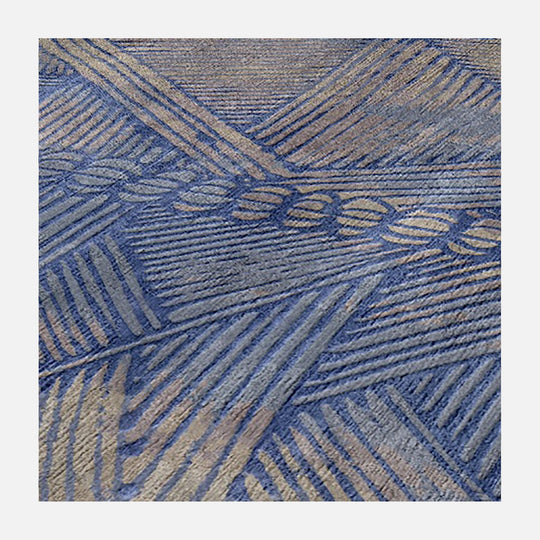 Sample 80 Knot Bamako Blue Silk Wool Rug - 54kibo