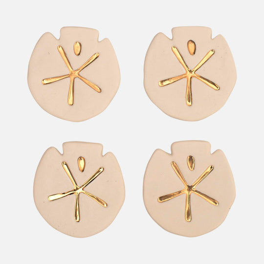 Sand Dollar White and Gold Coasters Set 4 - 54kibo