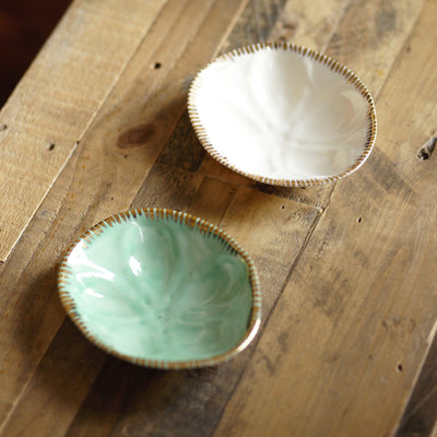 sea biscuit bowls Large with gold rim set 2 - white 6" - 54kibo
