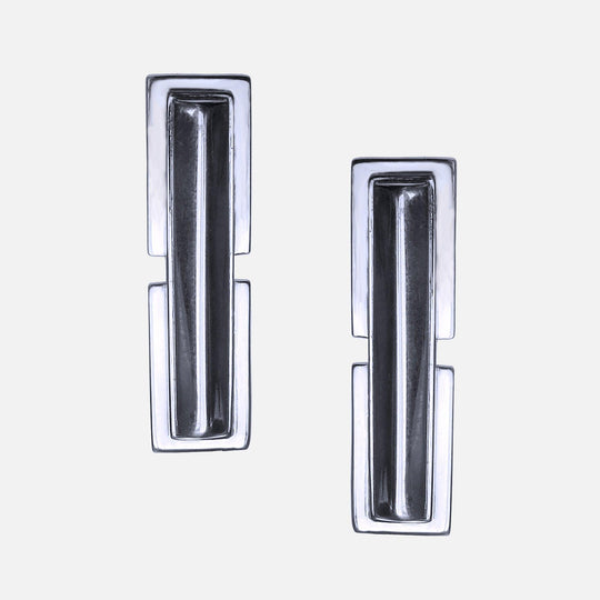 Silver Statement Earrings Two Storey - 54kibo