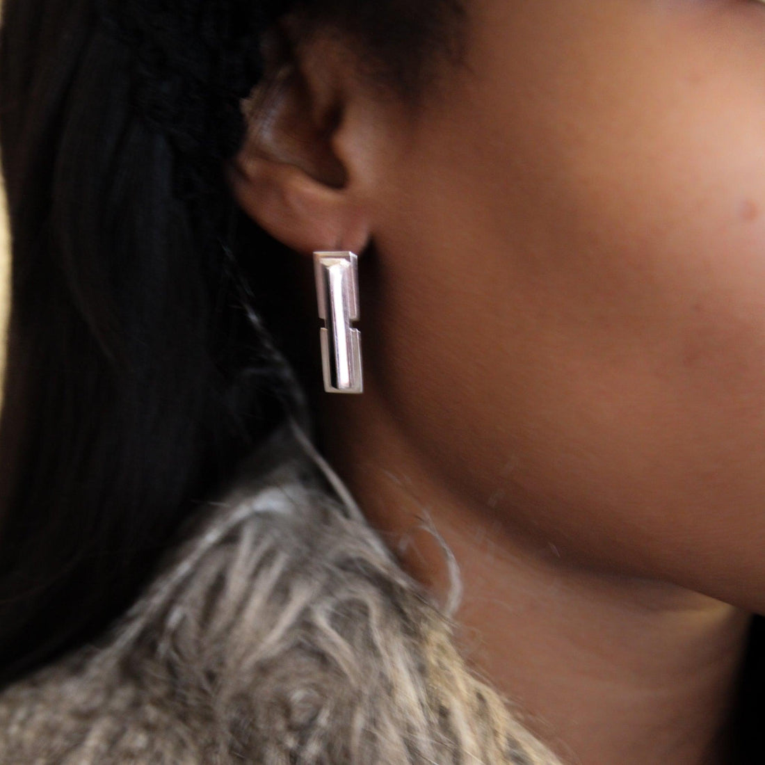 Silver Statement Earrings Two Storey - 54kibo