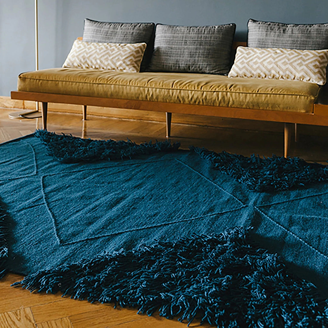 Teal Blue Wool Tufted Rug - 54kibo